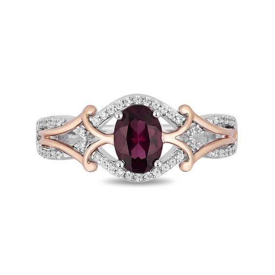 Enchanted Disney Mulan Live Action Rhodolite Garnet and 1/6 CT. T.w. Diamond Ring in Sterling Silver and 10K Rose Gold