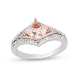 Enchanted Disney Aurora Morganite and 1/5 CT. T.W. Diamond Ring in Sterling Silver and 10K Rose Gold