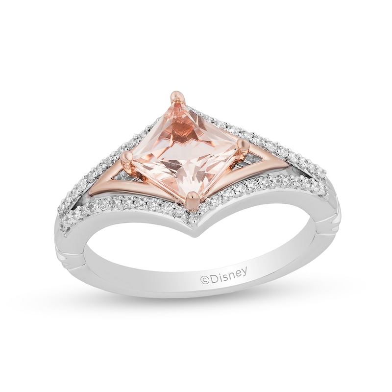 Main Image 1 of Enchanted Disney Aurora Morganite and 1/5 CT. T.W. Diamond Ring in Sterling Silver and 10K Rose Gold