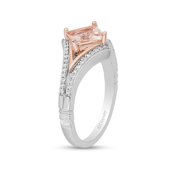 Enchanted Disney Aurora Morganite and 1/5 CT. T.w. Diamond Ring in Sterling Silver and 10K Rose Gold