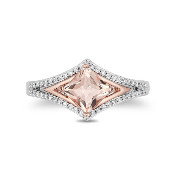 Enchanted Disney Aurora Morganite and 1/5 CT. T.w. Diamond Ring in Sterling Silver and 10K Rose Gold