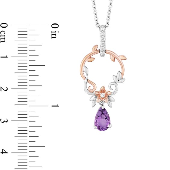 Enchanted Disney Rapunzel Amethyst and 1/10 CT. T.w. Diamond Circle Pendant in Sterling Silver and 10K Rose Gold - 19"