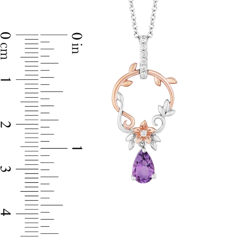 Enchanted Disney Rapunzel Amethyst and 1/10 CT. T.W. Diamond Circle Pendant in Sterling Silver and 10K Rose Gold - 19"
