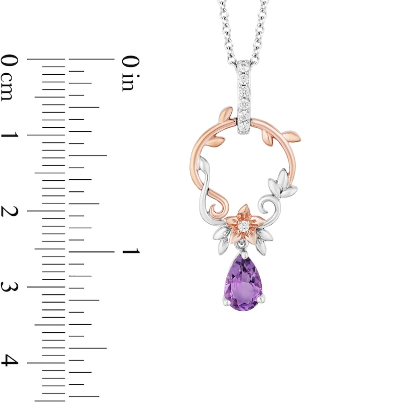 Main Image 3 of Enchanted Disney Rapunzel Amethyst and 1/10 CT. T.W. Diamond Circle Pendant in Sterling Silver and 10K Rose Gold - 19"