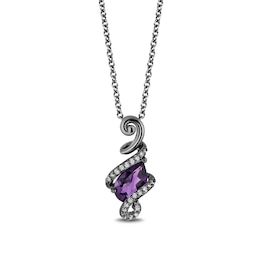 Enchanted Disney Villains Ursula Amethyst and 1/10 CT. T.W. Diamond Pendant in Sterling Silver with Black Rhodium - 19&quot;