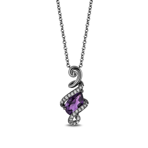 Enchanted Disney Villains Ursula Amethyst and 1/10 CT. T.w. Diamond Pendant in Sterling Silver with Black Rhodium - 19"