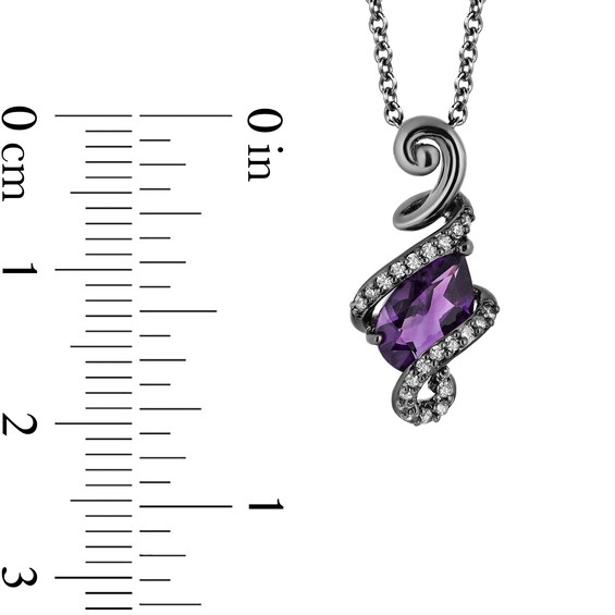 Enchanted Disney Villains Ursula Amethyst and 1/10 CT. T.w. Diamond Pendant in Sterling Silver with Black Rhodium - 19"