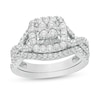 Thumbnail Image 0 of 1 CT. T.W. Composite Diamond Cushion Frame Twist Shank Bridal Set in 10K White Gold