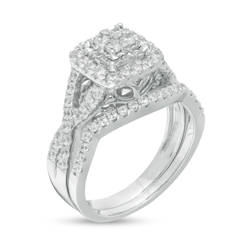 Main Image 3 of 1 CT. T.W. Composite Diamond Cushion Frame Twist Shank Bridal Set in 10K White Gold