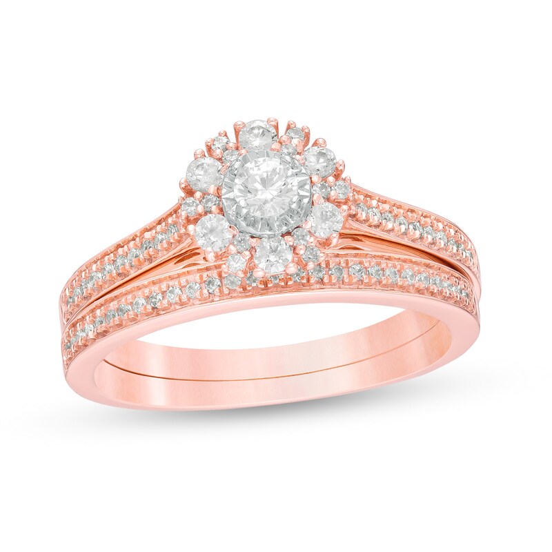 Main Image 1 of 1/2 CT. T.W. Diamond Frame Bridal Set in 10K Rose Gold