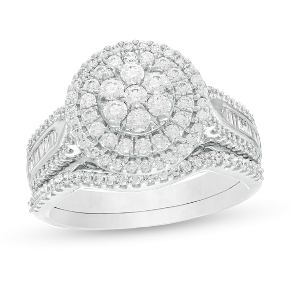 1 CT. T.W. Baguette and Round Composite Diamond Frame Multi-Row Bridal Set in 10K White Gold 1 CT. T.W. Baguette and Round Composite Diamond Frame Multi-Row Bridal Set in 10K White Gold