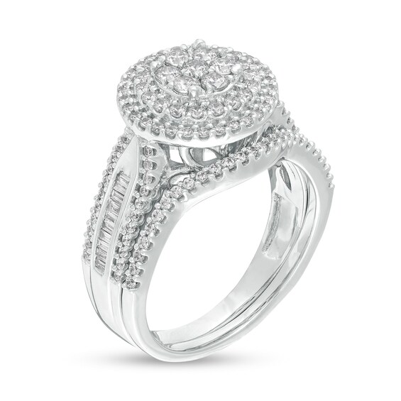 1 CT. T.W. Baguette and Round Composite Diamond Frame Multi-Row Bridal Set in 10K White Gold 1 CT. T.W. Baguette and Round Composite Diamond Frame Multi-Row Bridal Set in 10K White Gold