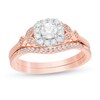 Thumbnail Image 0 of 1/2 CT. T.W. Diamond Cushion Frame Leaf-Sides Bridal Set in 10K Rose Gold