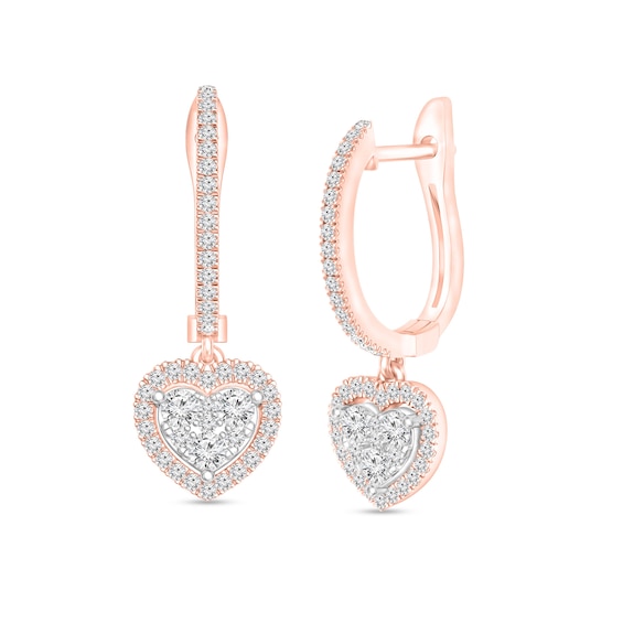 1/2 CT. T.w. Composite Diamond Heart Frame Drop Earrings in 10K Rose Gold