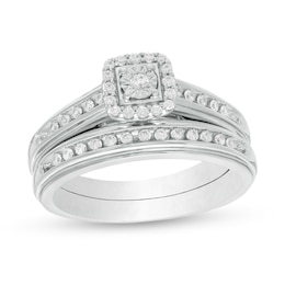 1/4 CT. T.W. Diamond Cushion Frame Bridal Set in Sterling Silver