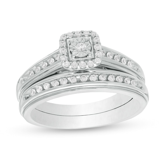 1/4 CT. T.w. Diamond Cushion Frame Bridal Set in Sterling Silver