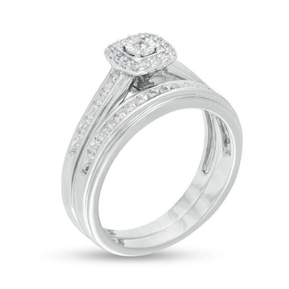 1/4 CT. T.w. Diamond Cushion Frame Bridal Set in Sterling Silver