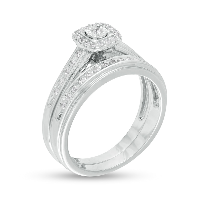 Main Image 3 of 1/4 CT. T.W. Diamond Cushion Frame Bridal Set in Sterling Silver