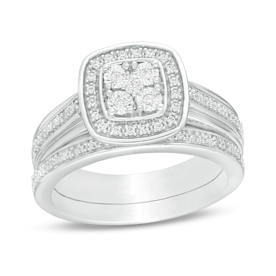 1/5 CT. T.W. Composite Diamond Cushion Frame Bridal Set in Sterling Silver 1/5 CT. T.W. Composite Diamond Cushion Frame Bridal Set in Sterling Silver