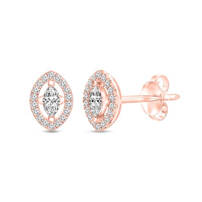 2Ct Marquise Cut Blue Sapphire Diamond Flower Stud Earrings 14K Rose Gold Finish