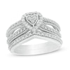 Thumbnail Image 1 of 1/4 CT. T.W. Composite Diamond Heart Frame Split Shank Bridal Set in Sterling Silver