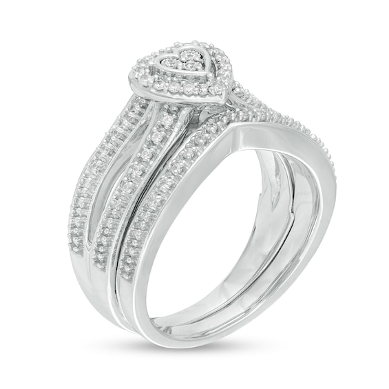 1/4 CT. T.w. Composite Diamond Heart Frame Split Shank Bridal Set in Sterling Silver