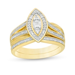 1/6 CT. T.W. Composite Diamond Marquise Frame Multi-Row Bridal Set in Sterling Silver with 14K Gold Plate
