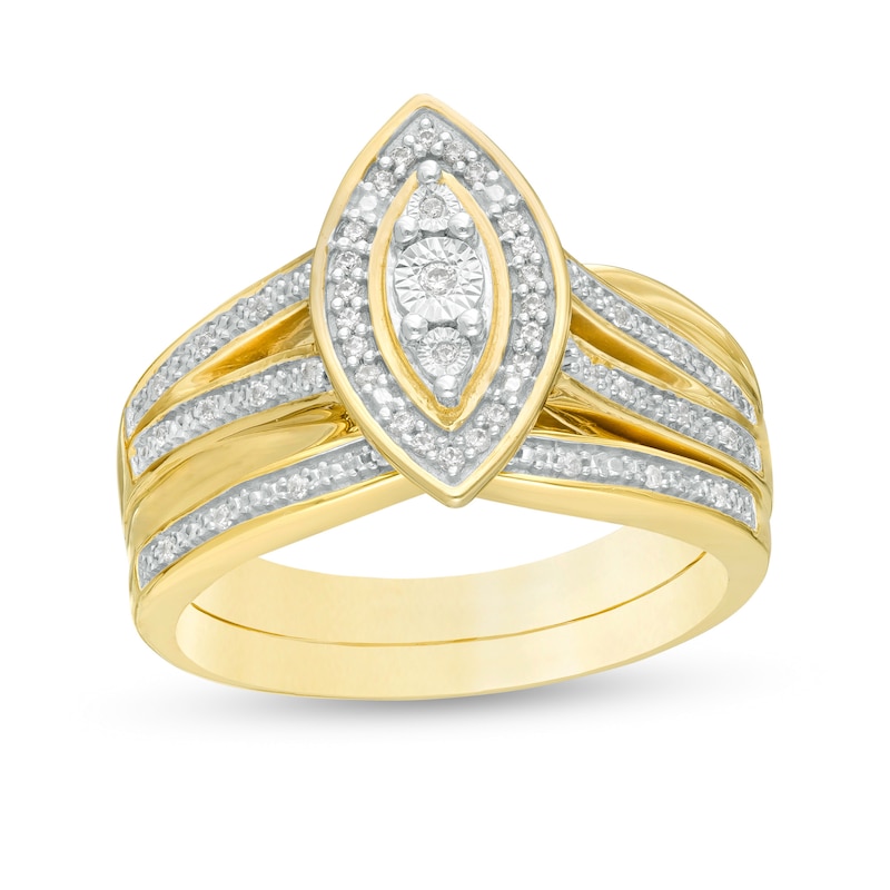 1/6 CT. T.W. Composite Diamond Marquise Frame Multi-Row Bridal Set in Sterling Silver with 14K Gold Plate