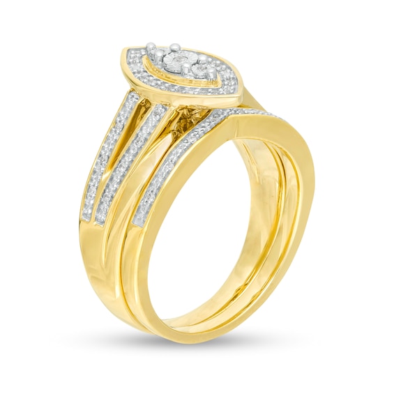 1/6 CT. T.w. Composite Diamond Marquise Frame Multi-Row Bridal Set in Sterling Silver with 14K Gold Plate