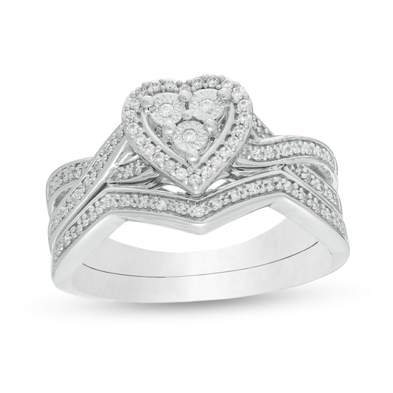 1/4 CT. T.w. Composite Diamond Heart Frame Twist Shank Bridal Set in Sterling Silver