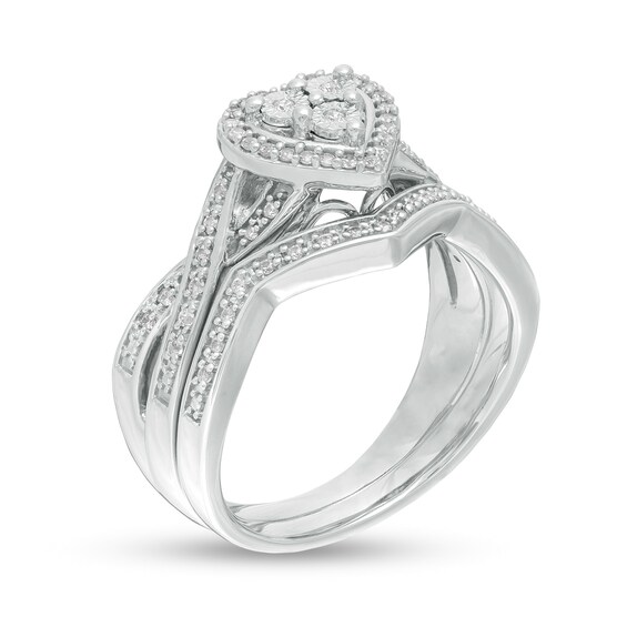 1/4 CT. T.W. Composite Diamond Heart Frame Twist Shank Bridal Set in Sterling Silver 1/4 CT. T.W. Composite Diamond Heart Frame Twist Shank Bridal Set in Sterling Silver
