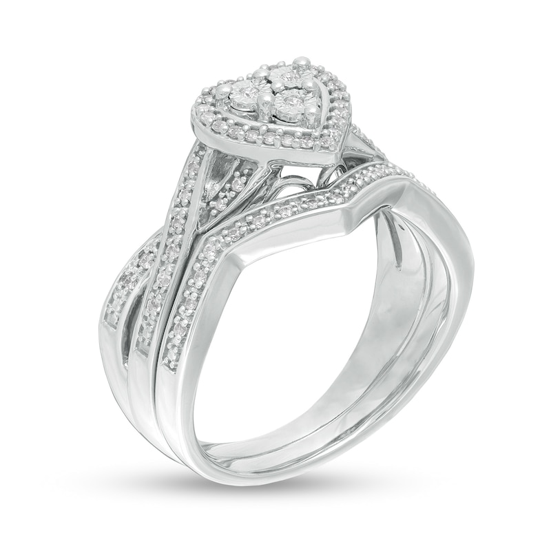 Main Image 3 of 1/4 CT. T.W. Composite Diamond Heart Frame Twist Shank Bridal Set in Sterling Silver