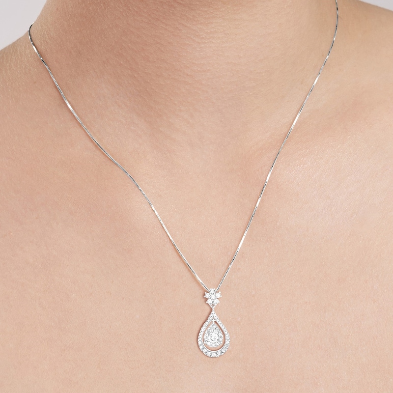 Main Image 2 of 1 CT. T.W. Composite Diamond Frame Teardrop Dangle Pendant in 10K White Gold
