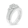 Thumbnail Image 3 of 1/3 CT. T.W. Composite Diamond Cushion Frame Three Stone Bridal Set in Sterling Silver