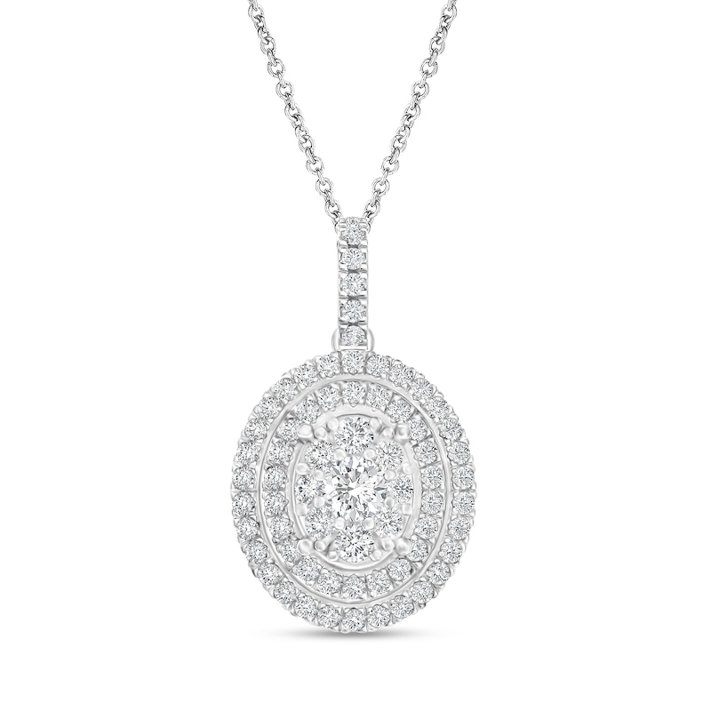 Main Image 1 of 1 CT. T.W. Composite Oval Diamond Double Frame Pendant in 10K White Gold