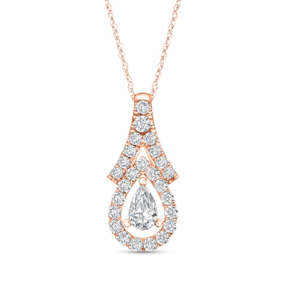 1/5 CT. T.w. Pear-Shaped Diamond Frame Chevron Pendant in 10K Rose Gold