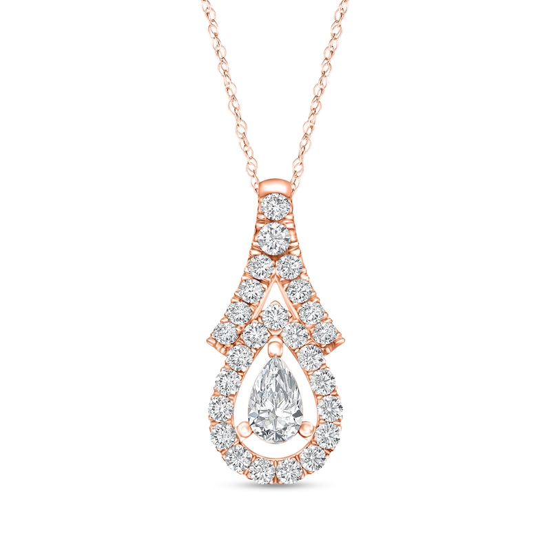 Main Image 1 of 1/5 CT. T.W. Pear-Shaped Diamond Frame Chevron Pendant in 10K Rose Gold