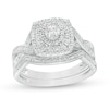 Thumbnail Image 1 of 1/4 CT. T.W. Diamond Cushion and Round Triple Frame Twist Shank Bridal Set in Sterling Silver