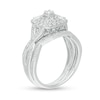 1/4 CT. T.W. Diamond Cushion and Round Triple Frame Twist Shank Bridal Set in Sterling Silver