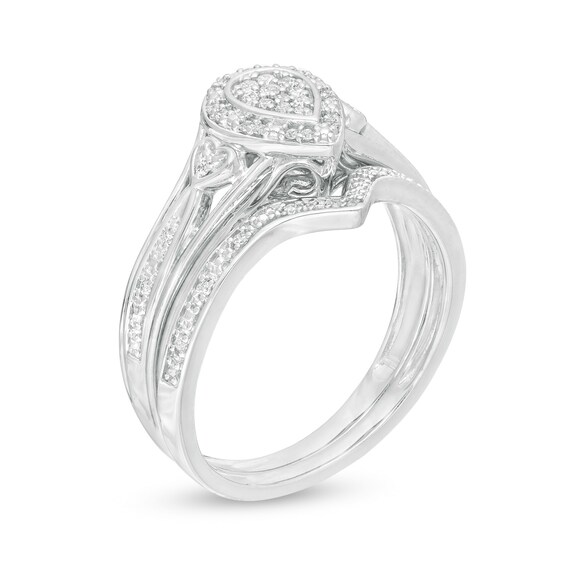 1/6 CT. T.w. Composite Diamond Pear-Shaped Frame Heart-Sides Bridal Set in Sterling Silver