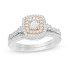 Thumbnail Image 1 of 3/8 CT. T.W. Composite Diamond Double Cushion Frame Bridal Set in 10K Two-Tone Gold