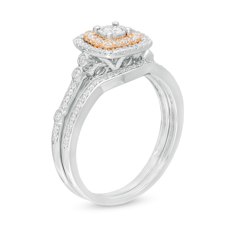 Main Image 3 of 3/8 CT. T.W. Composite Diamond Double Cushion Frame Bridal Set in 10K Two-Tone Gold