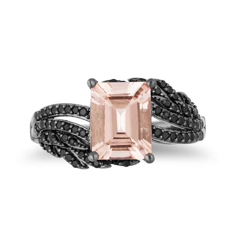 Main Image 4 of Enchanted Disney Villains Maleficent Octagonal Morganite and 1/3 CT. T.W. Black Diamond Ring in Sterling Silver