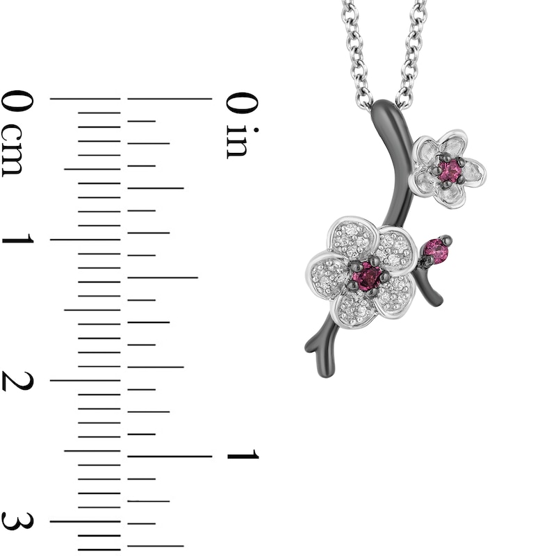 Enchanted Disney Mulan Live Action Rhodolite Garnet and 1/10 CT. T.W. Diamond Flower Pendant in Sterling Silver - 19"