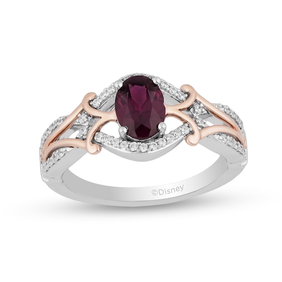Enchanted Disney Mulan Live Action Rhodolite Garnet and 1/6 CT. T.w. Diamond Ring in Sterling Silver and 10K Rose Gold