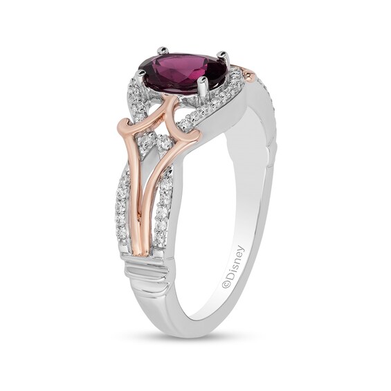 Enchanted Disney Mulan Live Action Rhodolite Garnet and 1/6 CT. T.w. Diamond Ring in Sterling Silver and 10K Rose Gold