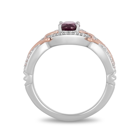Enchanted Disney Mulan Live Action Rhodolite Garnet and 1/6 CT. T.w. Diamond Ring in Sterling Silver and 10K Rose Gold