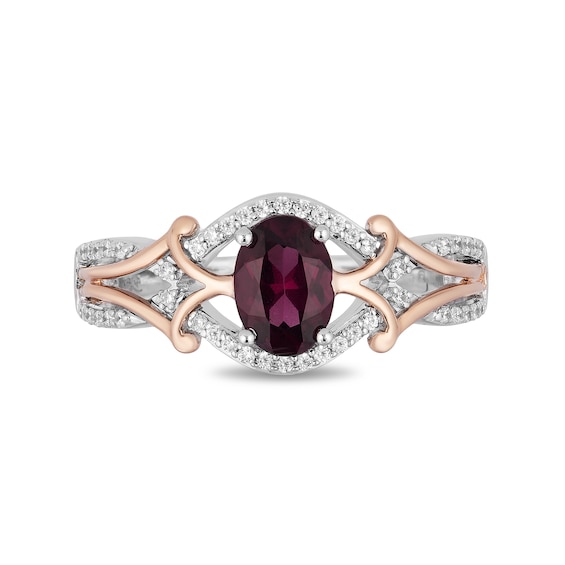 Enchanted Disney Mulan Live Action Rhodolite Garnet and 1/6 CT. T.w. Diamond Ring in Sterling Silver and 10K Rose Gold