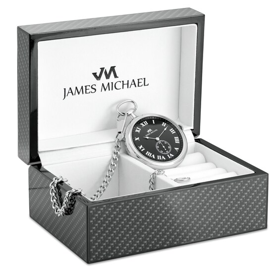 Men's James Michael Pocket Watch with Black Dial and Black Pouch (Model: Pqa181125P)