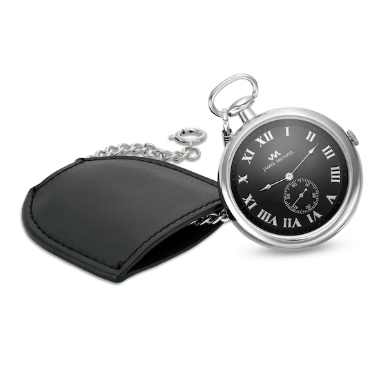 Men's James Michael Pocket Watch with Black Dial and Black Pouch (Model: Pqa181125P)